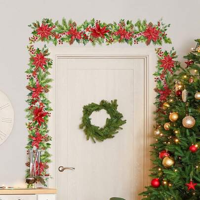 圣诞藤蔓叶子花朵墙贴，圣诞叶子和花朵窗户墙贴，圣诞派对家居装饰