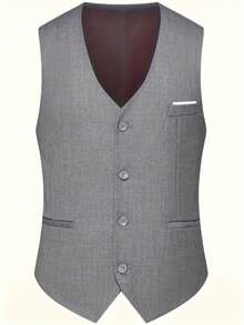 3 PiecesMen's Suit Set: Fashion Long Sleeve Blazer, Vest, And Trousers For Wedding, Party - 灰色 - 查看 8