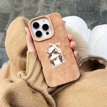 Funda para phone 16 Pro Max, 16 Plus, 15 Pro, 14, 13, 12 y 11. Diseño sencillo de piel sintética con estampado de gatitos. Ideal para invierno y otoño. Resistente a caídas. - Marrón claro-1 - Ver 1