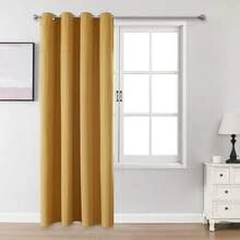1 件/2 件仿亚麻遮光窗帘，多种尺寸可选，适用于卧室、客厅、家庭影院、餐厅，带孔眼 - 薑黃 - 查看 18