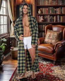 Mens Robe With Hood, Plush Fleece Hooded Mens Bathrobe, Big And Tall Bath Robe For Menhalloween - Military Buffalo Check - View 8