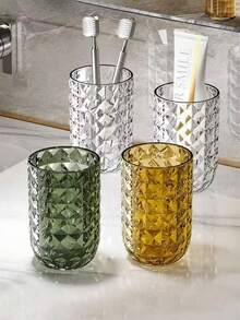 1pc Diamond Texture Transparent Gargle Cup, Large Size Bathroom Rinse Cup, Portable Mouth Rinse Cup, Plastic Household Toothbrush Cup, Bathroom Accessories, Travel Cup - One Piece - View 10