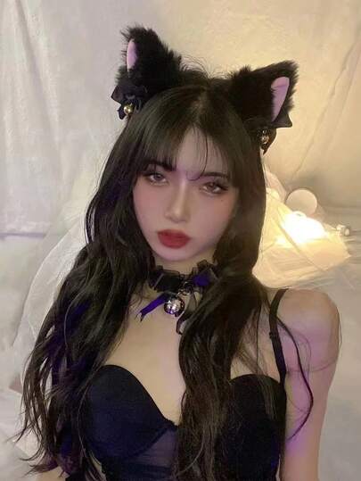 2 件套派对装扮角色扮演狐狸耳铃头饰 + 铃铛项链组合万圣节女巫