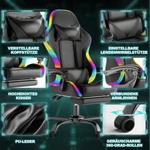 Devoko Gunji Massage Video Game Chair For Adults With Footrest, PU Leather Computer Desk Chair, Adjustable Backrest, High Back Support, Home Office Chair With Headrest And Lumbar Support - 黑色 - 查看 4