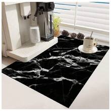 A Black And White Modern Minimalist-Style Draining Mat Featuring Personalized Pattern Designs. The New Absorbent Kitchen Counter Drying Mat Boasts Fade-Resistant Surface Properties With A Soft And Comfortable Touch. Machine Washable For Easy Cleaning, Lightweight And Portable
