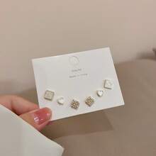 Elegant Metallic Pearl Mother-Of-Pearl Earrings Three-Piece Set Simple Niche Gentle Geometric Versatile Light Luxury Earrings For Women - sr-637 01貝殼珍珠套裝 - 查看 12