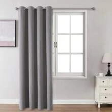 1 件/2 件仿亚麻遮光窗帘，多种尺寸可选，适用于卧室、客厅、家庭影院、餐厅，带拉绳窗帘布，深灰色