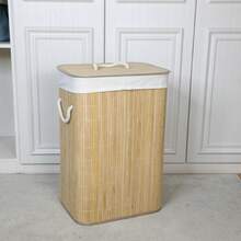1 Laundry Basket - Natural Bamboo Storage Basket With Large Capacity | Dustproof With Lid | Household Storage Aid - Simple - Bamboo - With Lid - Square Or Round - Foldable Wicker Basket - 70 Liters - Foldable - Yellow/White - Màu vàng - Xem 10