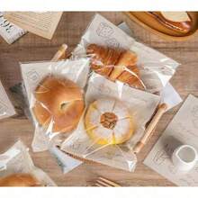 100pcs  Transparent Hand-Painted Bread Bag: Coffee Utensil Pattern Embellished, Bagel Packaging Hidden, Baked Small Fortune - Clear - View 3