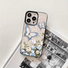 Fundas y carcasas protectoras con diseño de flores azules y orificios grandes, compatibles con phone 16 Pro, 16, 15 Pro, 14, 14 Plus, 14 Pro, 13, 13 Pro, 12 Pro y 11/11 Pro. Ideales para regalar en cumpleaños y celebraciones. - Negro - Ver 1