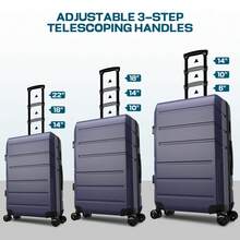 Juego de 3 piezas de equipaje de mano Hueas, maletas rígidas ligeras expandibles de ABS+PC con ruedas giratorias y candado TSA, bolsa de viaje y bolsa de aseo, color blanco - Azul - Ver 4