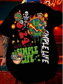 Men's Cotton T-Shirt Adult Plus Size Kids Simple Life Streetwear Over Fashion Premium Father's Day - màu đen - Xem 1