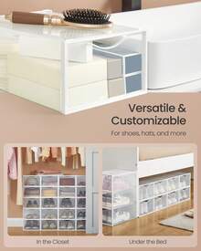 SONGMICS Stackable Shoe Boxes, Set Of 18 Plastic Shoe Organizers With Door, Transparent, Easy Assembly, 9.1 X 13.1 X 5.6 Inches, For Shoes Up To US Size 10 - Trong suốt và trắng - Xem 3