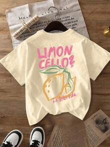 Plus Size Women's Casual Lemon Print Round Neck Short Sleeve T-Shirt, Suitable For Spring, Summer, Autumn, Vacation - Apricot - View 8