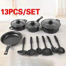 13 Piece Non Stick Saucepan Cookware Set Cooking Pot Frying Pan Set With Lids - Black - View 2