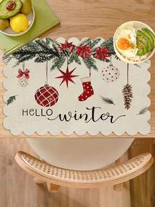 2/4 szt. Kreatywna lniana mata izolacyjna na imprezę świąteczną z falistą krawędzią, antypoślizgowa, 12*18 cali, odporna na ciepło, idealna na świąteczne spotkania rodzinne w wiejskim domu i jako dekoracja imprezowa - Wielokolorowe - Zobacz 7