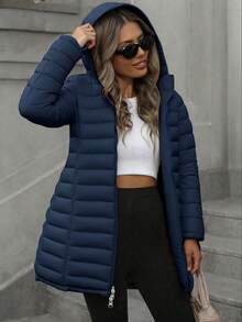 Risissida Women's Mid-Length Hooded Jacket, Double-Sided Design, Suitable For Daily Wear And Commuting, Comfortable For Autumn/Winter, With Pockets - Blue - View 3