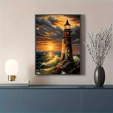 5D Seaside Lighthouse Art, Full Diamond Canvas, Diamond Art Painting Collage Handicraft, Handmade Gift, Suitable For Home, Office Wall Art, Diamond Pattern Can Help You Add Interest To The Decoration. - Nhiều màu - Xem 2