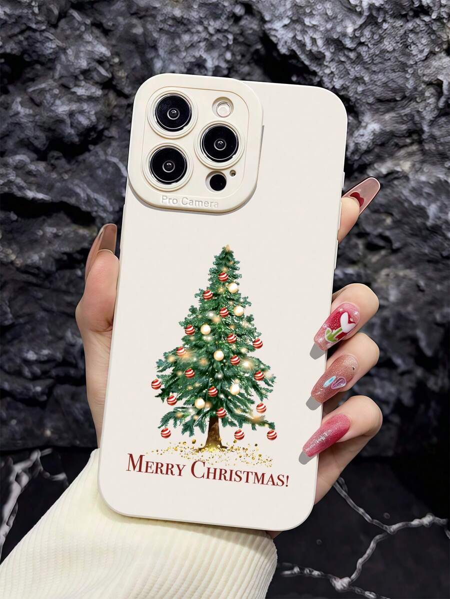 1 件白色圣诞树英文文字个性化 TPU 防震手机壳适用于 Apple 16、15、14、13、12、11 Pro Max - 白色 - 查看 1