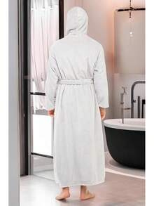 Mens Robe With Hood, Plush Fleece Hooded Mens Bathrobe, Big And Tall Bath Robe For Menhalloween - Light Grey - View 4