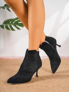 Bottes cheville à talons hauts avec motif floral élégant et confortable pour femmes, mode et polyvalent, automne/hiver - Noir - Voir 4