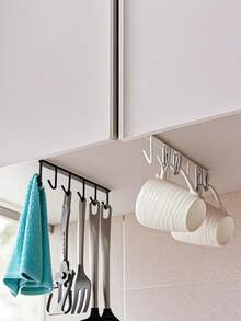 1pc Iron Hook Cup Rack Storage Rack With 6 Hooks, Suitable For Cabinets, Cookware, And Spatula Racks, No Drilling Required