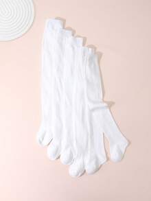 5 Pairs Girls' Solid Color Tights, Suitable For Everyday Wear All Seasons - White - View 4