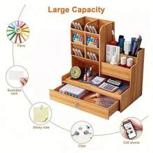 Multipurpose Office Desk Organizer With Drawer, Pen Niche, Work Area - màu nâu - Xem 3