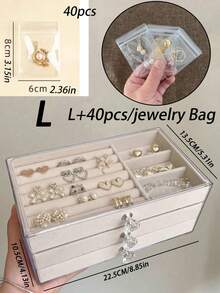 1pc Exquisite Jewelry Storage Box, Anti-Oxidation With Display Stand For Earrings, Necklace, Rings, Made Of Velvet, Acrylic, Gift For Valentine's Day Back To School,Room Decor - Beige - View 17