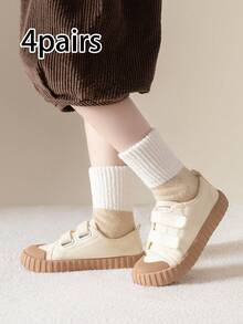 4 Pairs Kids Autumn/Winter Student High Elastic Faux Lamb Fleece Thick Colorblock Mid-Calf Socks - Multicolor - View 8