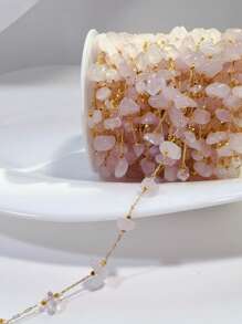 1m Bohemian Style Stainless Steel Gold Plated Asymmetrical Natural Stone Necklace Chain For Necklace/Bracelet/Anklet/Waist Chain/Sweater Chain Craft Decoration, 18K Gold Plated Turquoise/Agate/Aquamarine/Tiger Eye/Rose Quartz/Amethyst Beaded Chain For DIY Jewelry Accessories