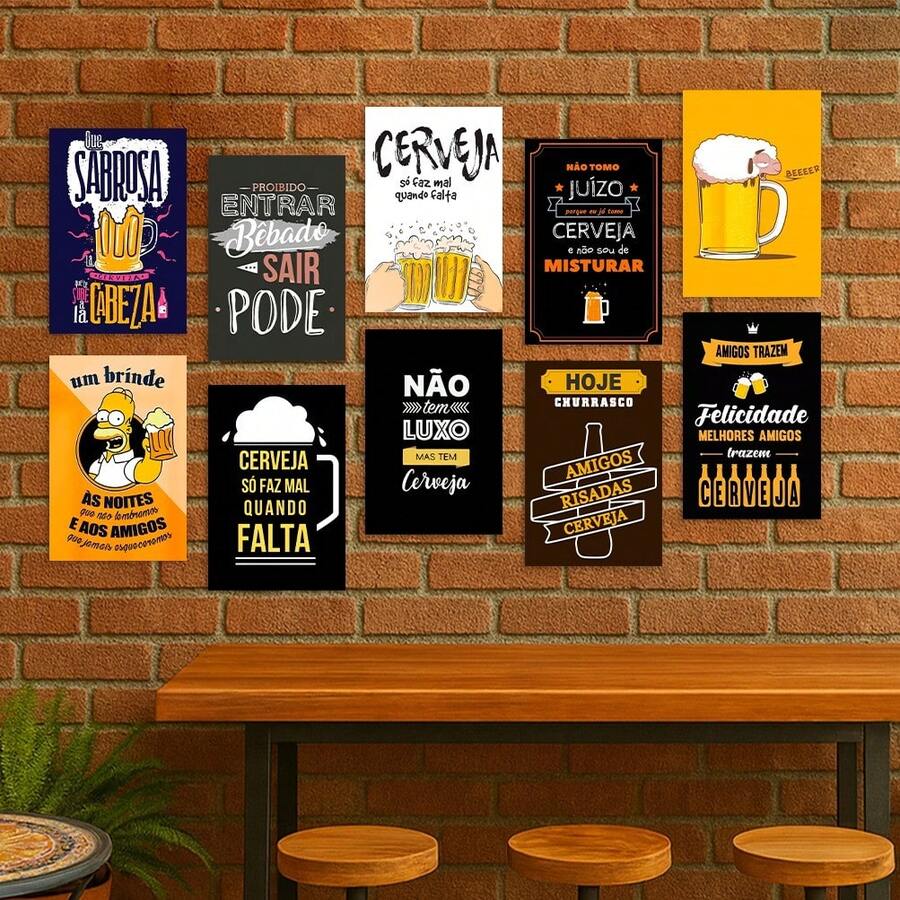 Quadros Buteco Boteco - Imagens para decorar Area Churrasco Casa Bar - Kit com 10 Placas Tamanho 20x30cm - Preto - Visão 1