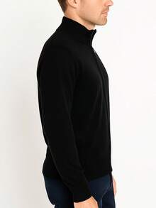 Homme Men's Simple LightweightStylish Casual Zip-Up Knit Sweater, Suitable For Autumn/Winter, Mock Neck Men, Men Knit Tops, Quarter Zip Sweater Men, Men S Sweater  Plain - màu đen - Xem 4