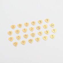 1件时尚不锈钢心形字母吊坠T字项链，适合女士派对佩戴 - 金黃色心形 - 查看 4