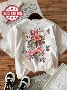 2026topsPrinted Short-Sleeved T-Shirt With Round Neck In Pure Cotton - White - View 3