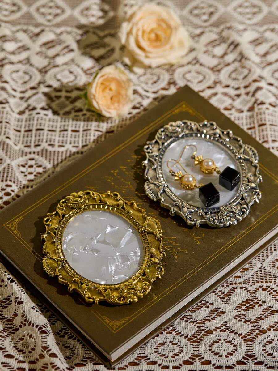 Cirelle 1pc Vintage Gold & Silver Jewelry Display Tray, Small Niche Jewelry Photography Prop Back To School