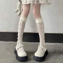 1 Pair Of Retro Floral Lace Socks - Elegant Women's Mid-Calf And Long Socks, Breathable Mesh Design, Suitable For Formal And Daily Wear - Exquisite Texture, Fashionable Leg Accessories, Feminine Style, Lightweight Material, Office Outfit - 黑色 - 1對 - 查看 1