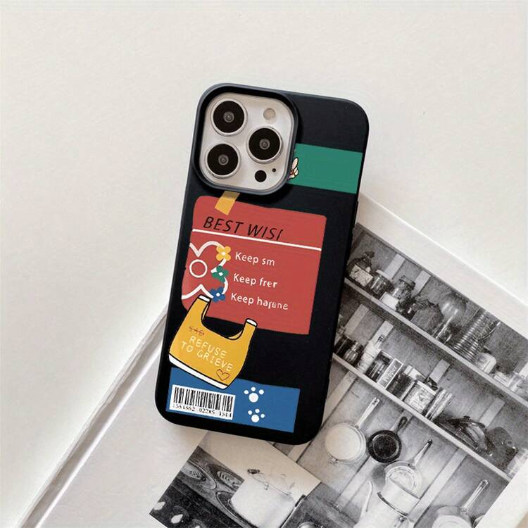 Funda protectora para phone con diseño de etiqueta de color y orificios grandes. Compatible con phone 16 Pro Max, 16, 15 Pro, 14, 14 Plus/14 Pro Max, 13, 13 Pro, 12 Pro, 11/11 Pro. Regalos para cumpleaños y fiestas. - Negro - Añade 1