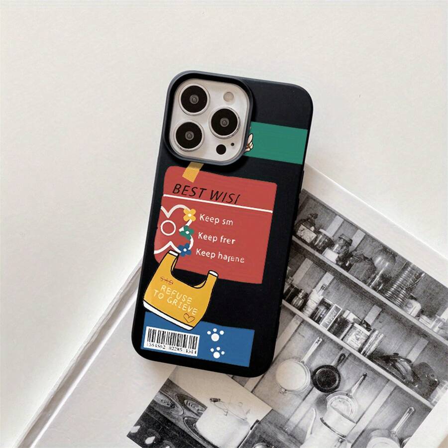 Funda protectora para phone con diseño de etiqueta de color y orificios grandes. Compatible con phone 16 Pro Max, 16, 15 Pro, 14, 14 Plus/14 Pro Max, 13, 13 Pro, 12 Pro, 11/11 Pro. Regalos para cumpleaños y fiestas. - Negro - Ver 1
