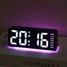 Base de iluminación colorida, reloj de espejo multifuncional con LED, termómetro, reloj de escritorio USB, reloj de hogar, reloj de oficina, reloj de escritorio, exhibición de temperatura y fecha, regalo festivo, decoración del hogar, decoración de habitación - Vivienda negra - Ver 1