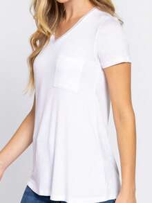 Short Sleeve V Neck Relaxed Fit Top With Chest Pocket 2 Pack - White-White - View 3