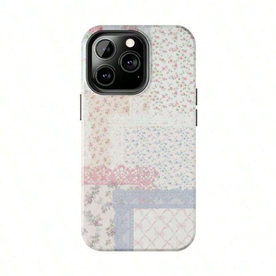 Teléfono 1PC Teléfono con patrón de mosaico floral, teléfono de diseño, cubierta protectora decorativa para teléfono compatible con phone 11 12 13 14 15 16 Pro, carcasa - Blanco - Ver 1