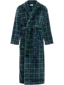 Mens Robe With Hood, Plush Fleece Hooded Mens Bathrobe, Big And Tall Bath Robe For Menhalloween - Black Watch Tartan Plaid - View 1