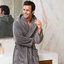 Mens Robe With Hood, Plush Fleece Hooded Mens Bathrobe, Big And Tall Bath Robe For Menhalloween - Blue Plaid - View 7