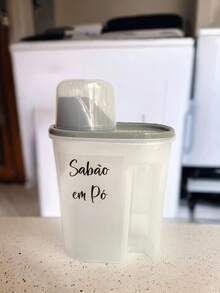 Kit 2 organizadores porta sabão em pó com medidor para armazenamento decorado - Cinza Claro - Visão 3