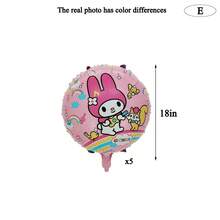 Sanrio Juego de 5 globos decorativos circulares de Sanrio - Hello Kitty/Kuromi/Melody/Cinnamoroll/Pompompurin - Globos de película de aluminio circulares de 18 pulgadas - Adecuado para celebraciones de cumpleaños infantiles, decoraciones de fiestas, globos de Hello Kitty