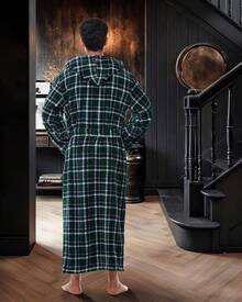 Mens Robe With Hood, Plush Fleece Hooded Mens Bathrobe, Big And Tall Bath Robe For Menhalloween - Hunter Green Plaid - View 7