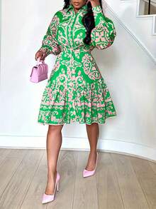 Đầm sơ mi nữ thanh lịch kiểu Bohemian với bèo nhún, cài cúc phía trước, họa tiết hoa và thắt lưng, thích hợp cho kỳ nghỉ thường ngày, hẹn hò, năm mới, Tết Nguyên đán, Lễ tình nhân, đi làm, rộng rãi và thoải mái, phù hợp cho mùa xuân và mùa hè. - Nhiều màu - Xem 3