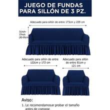 Juego de 3 Fundas de Sofá con Volantes Antideslizantes a Prueba de Polvo Elástico Ajustable Cubre Sillones para Sala Cubre Salas Fácil de Limpiar y Duradero Decoración Hogar Cubre Sillones para Sala - Azul Marino - Ver 8