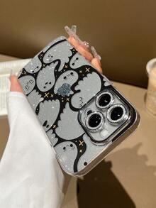 Black Ghost Hollow Phone Case Compatible With IPhone 11 Pro Max, 16 Pro Max, 15 Pro, 14 Plus, 13, 12, 11, 13 Pro Max, 12 Pro, Anti-Drop - Fine Pores Transparent Fine Flash - View 5